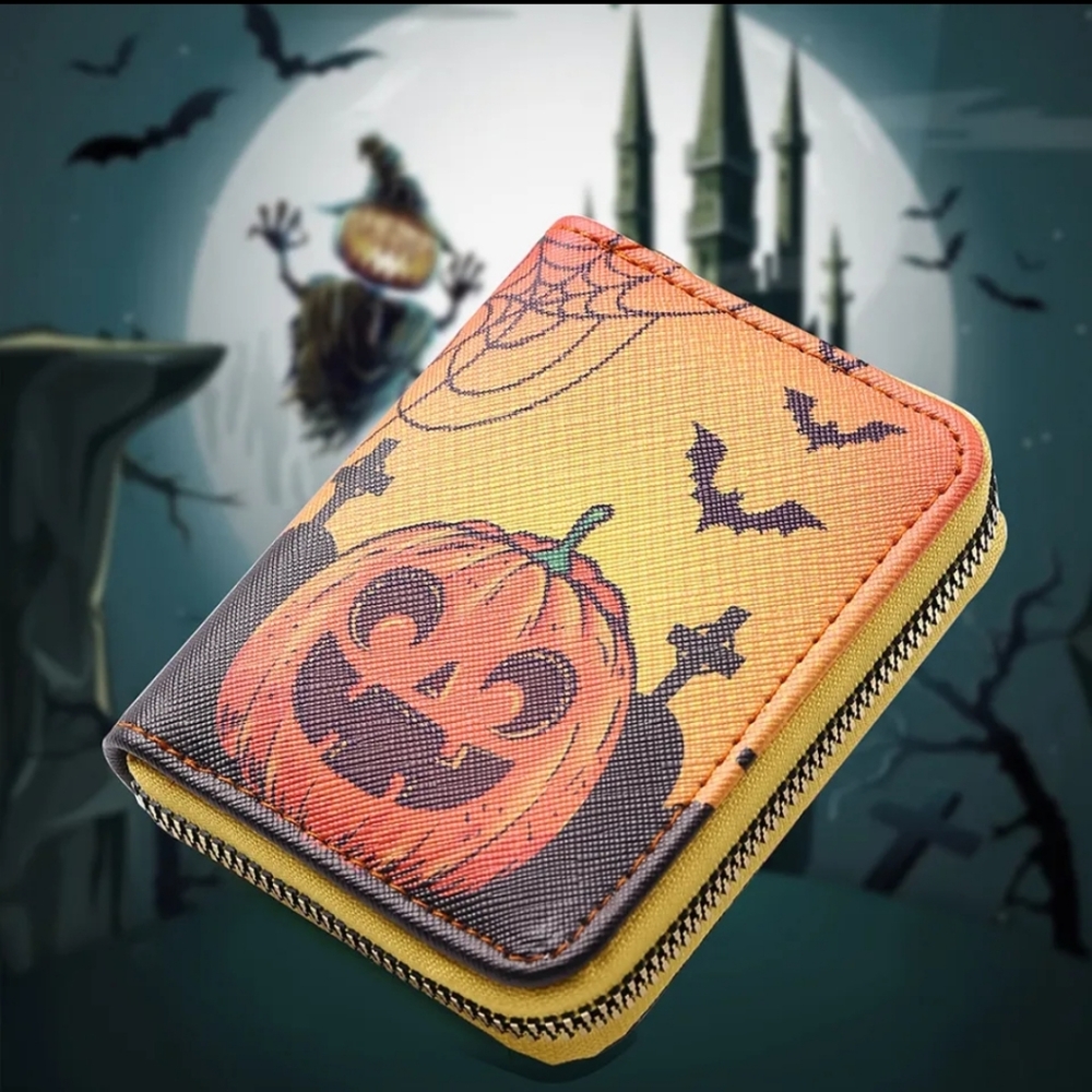 Orange Jack O'Lantern Halloween Zippered Wallet! New condition